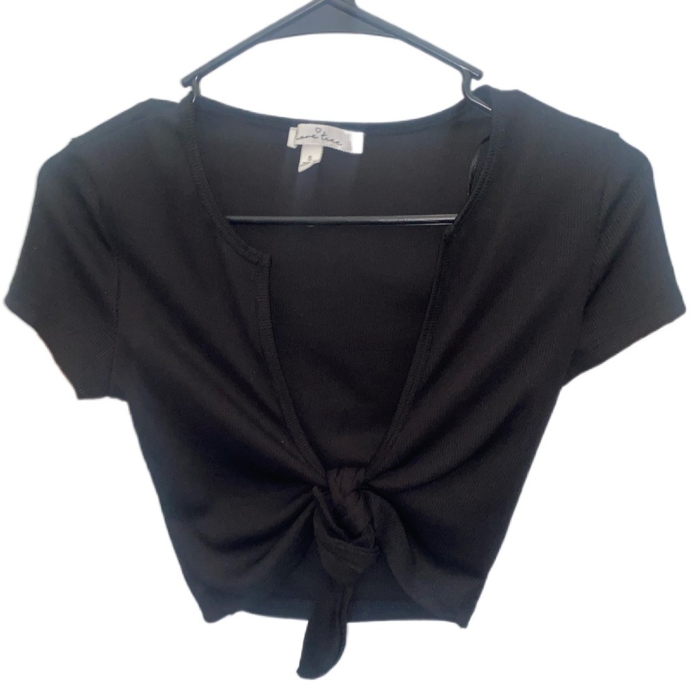 Black Ribbed Cropped Top with Center Knot